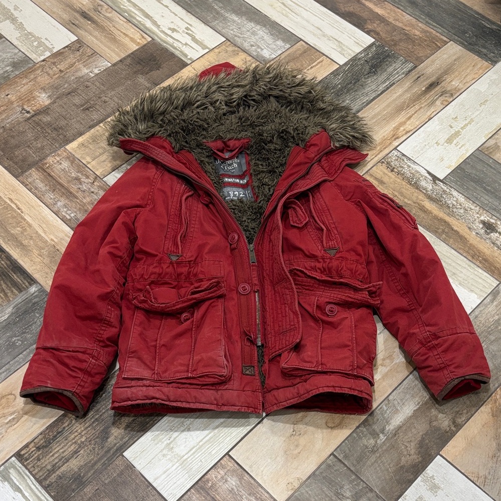 Abercrombie & Fitch Red Puffer Jacket with Hood